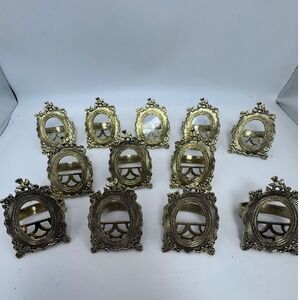 Vintage Gold Picture Frame Napkin Rings Place Card Holders Bird Set of 12 Taiwan